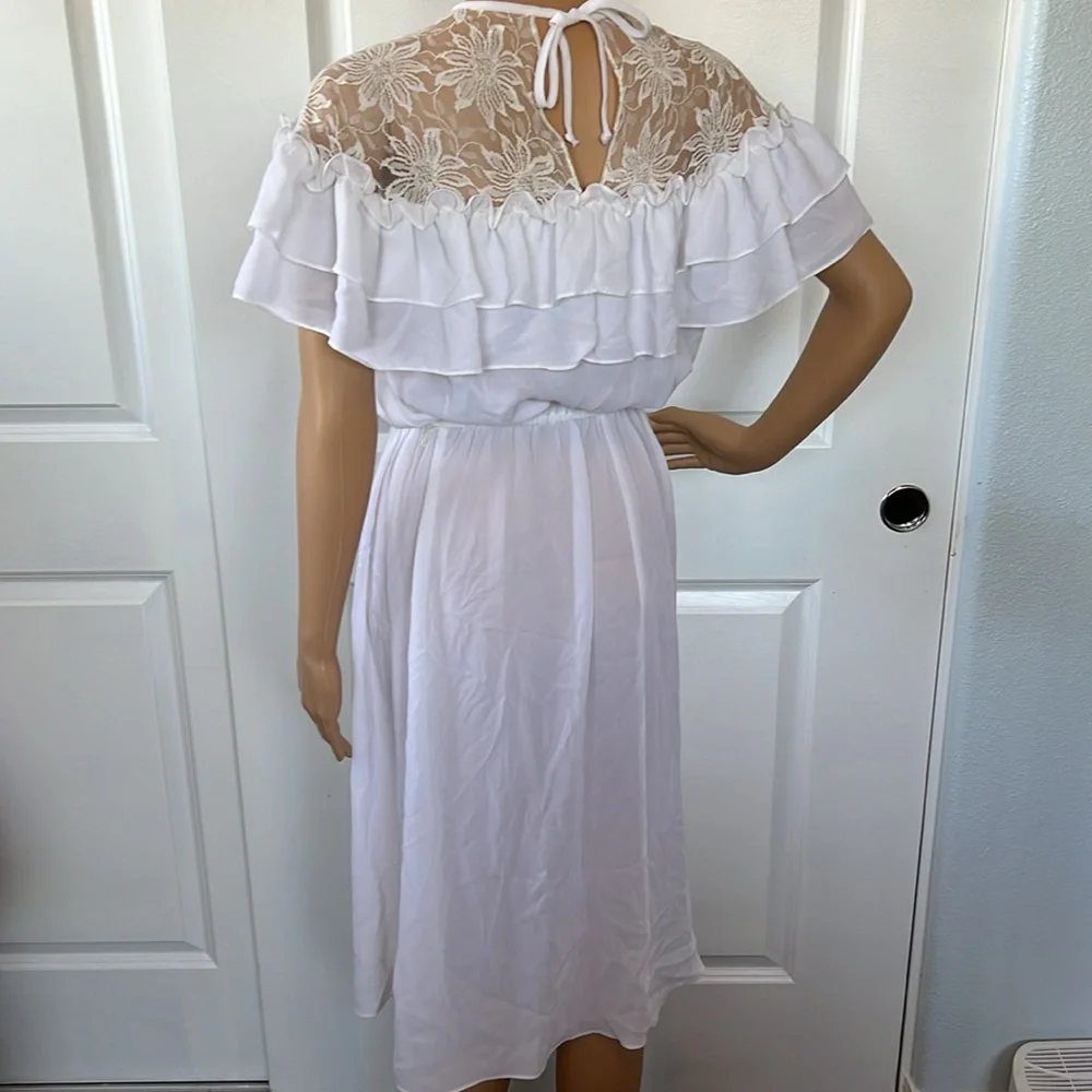 Vtg 60s 70s white lace semi sheer flirty dress by Billie Jack for HER size S - Picture 7 of 8